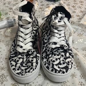 Black and White Skull High-Top Sneakers